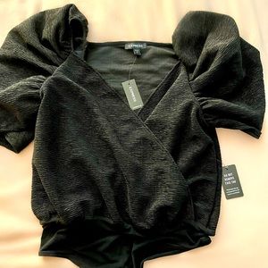 Crepe Bodysuit with Puff Sleeves